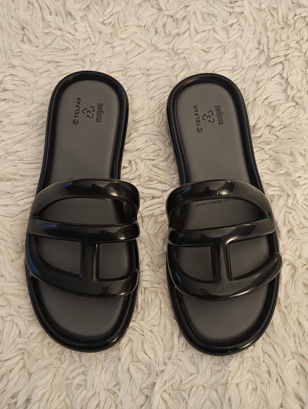 Telfar Black Gloss Resin Slide Sandals